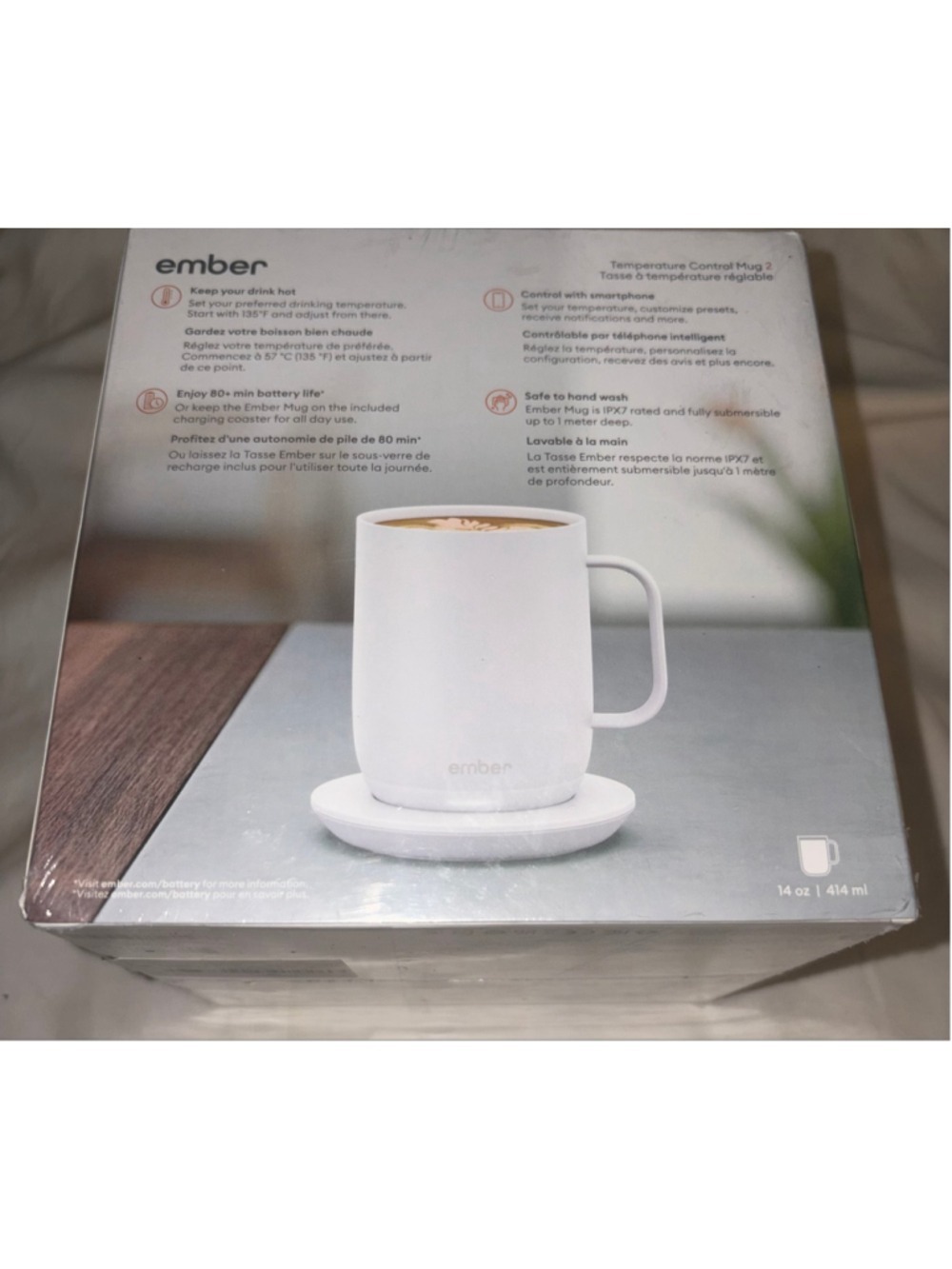 NEW Sealed Ember 2 Temperature Control Mug, 14 oz, White with Handle